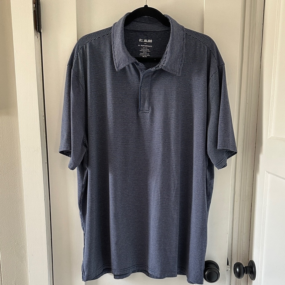 ALGO Men's Navy Micro-Stripe Polo Shirt